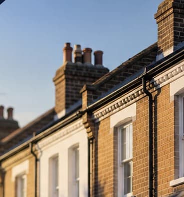 Terraced houses at sunset